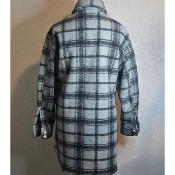 H&M Womens Small Flannel Plaid Blue Gray Cyan Button Up Closure Wooly Texture - Picture 4 of 9